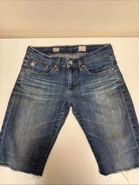 Ag Adriano Goldschmied Distressed Blue Denim Cutoff Shorts